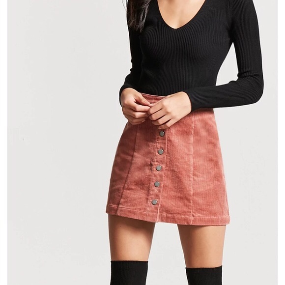 Forever 21 Dresses & Skirts - Forever 21 Button Down Corduroy Skirt Dusty Rose M